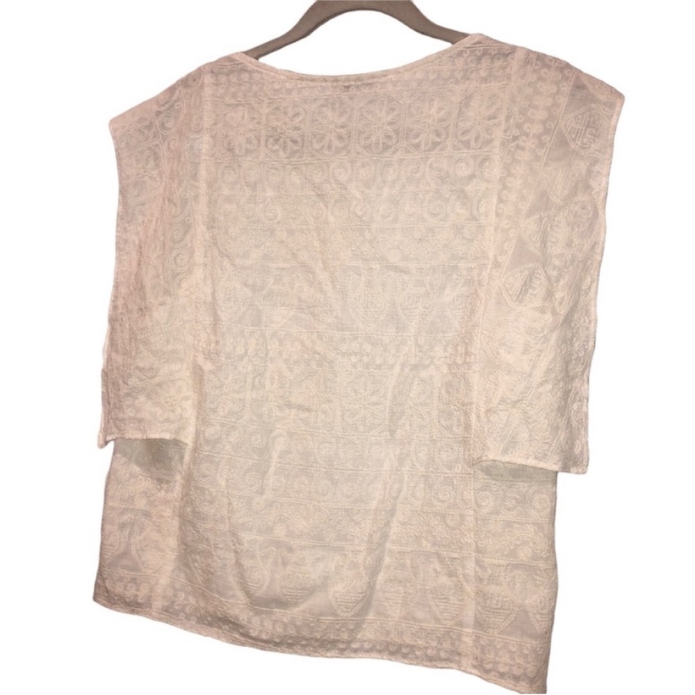 love shack fancy white Broderie Anglaise squared wing flutter sleeve t…